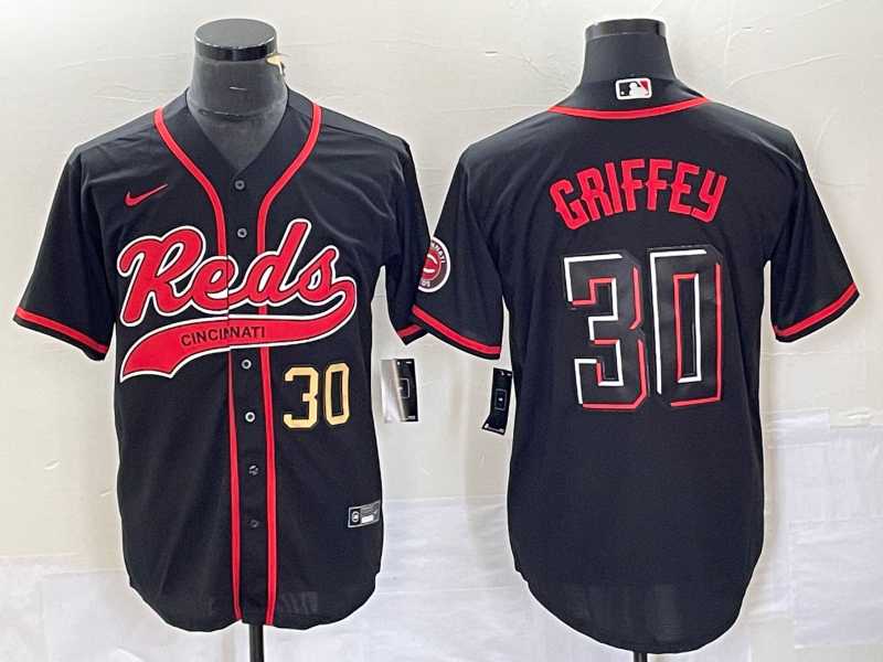 Men%27s Cincinnati Reds #30 Ken Griffey Jr Number Black 2023 City Connect Cool Base Stitched Jerseys->cincinnati reds->MLB Jersey